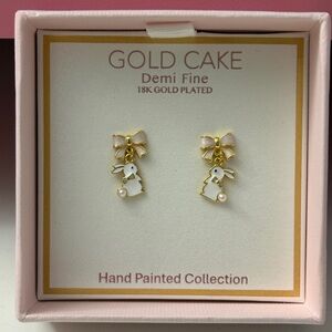 Gold Cake Bunny Mini Dangle Earrings NWT
